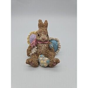 Vintage HOMCO Easter Bunny Sitting with Heart Pillows Resin Figure